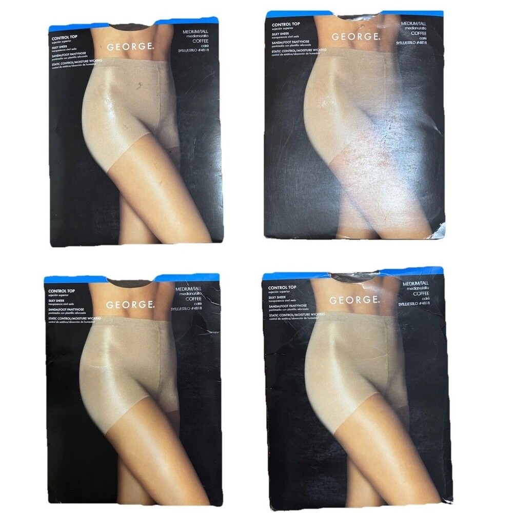 4*NEW VTG‎ George Fashion Pinstripe Control Top Legwear Coffee Medium Bundle